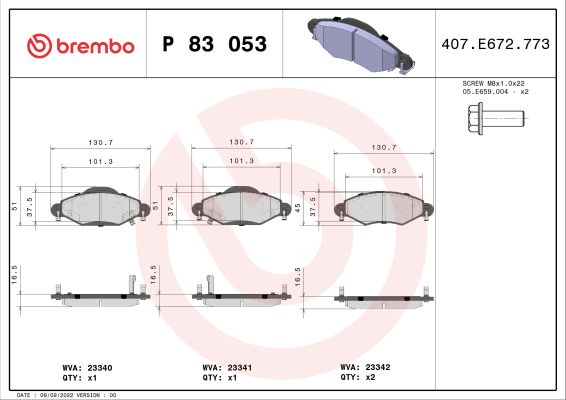 A.B.S. P 83 053 BREMBO Bremsbelagsatz, Scheibenbremse